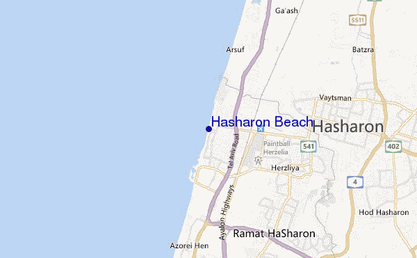 mapa de ubicación de Hasharon Beach