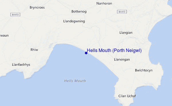 mapa de ubicación de Hells Mouth (Porth Neigwl)