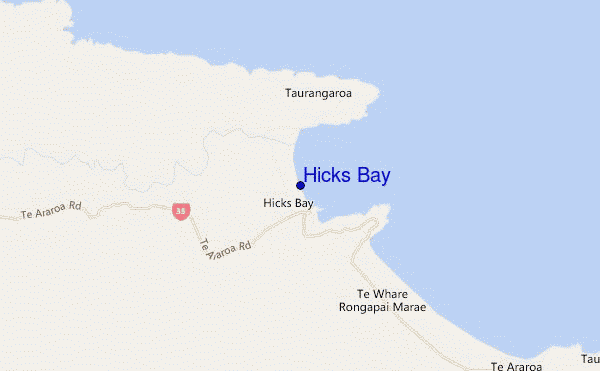 mapa de ubicación de Hicks Bay