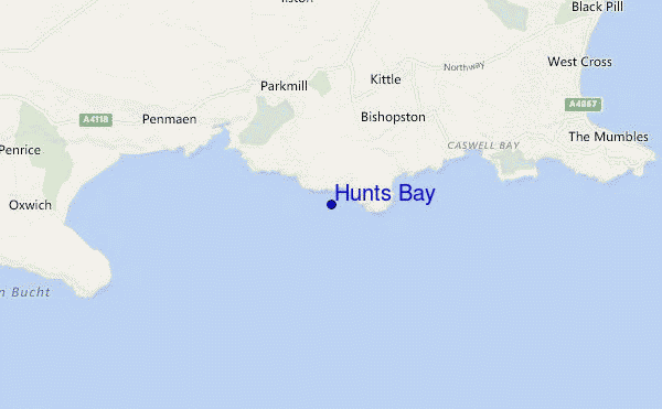 mapa de ubicación de Hunts Bay