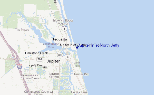 mapa de ubicación de Jupiter Inlet North Jetty