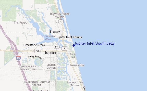 mapa de ubicación de Jupiter Inlet South Jetty