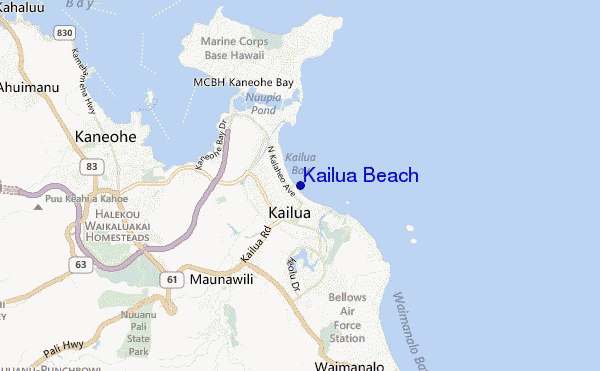mapa de ubicación de Kailua Beach