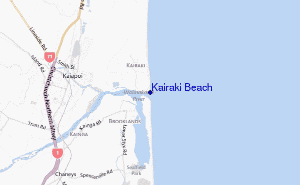 mapa de ubicación de Kairaki Beach