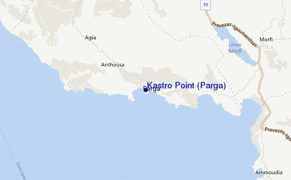 mapa de ubicación de Kastro Point (Parga)