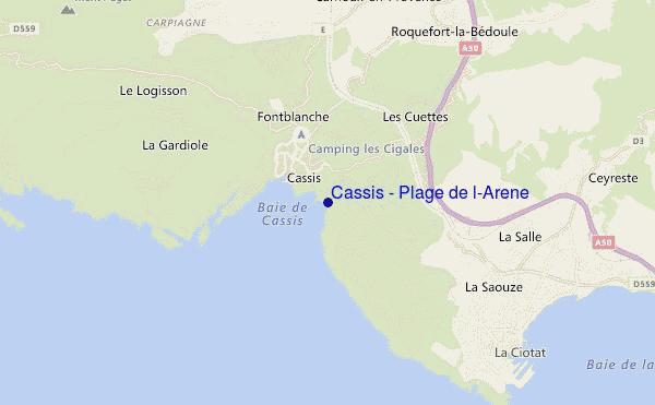 mapa de ubicación de Cassis - Plage de l'Arène