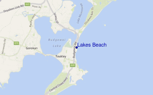 mapa de ubicación de Lakes Beach