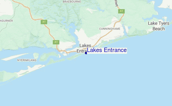 mapa de ubicación de Lakes Entrance