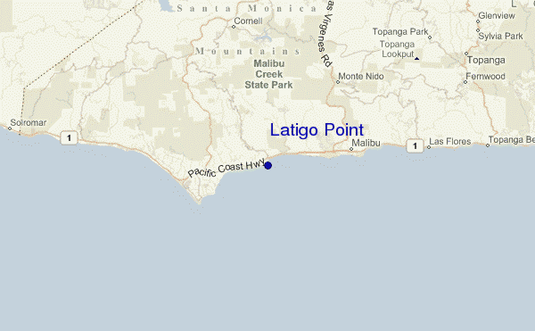 mapa de ubicación de Latigo Point