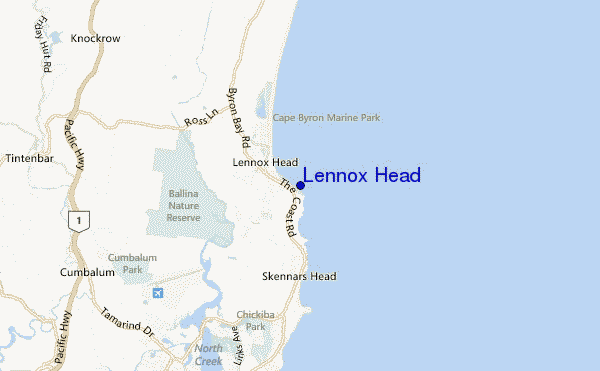 mapa de ubicación de Lennox Head