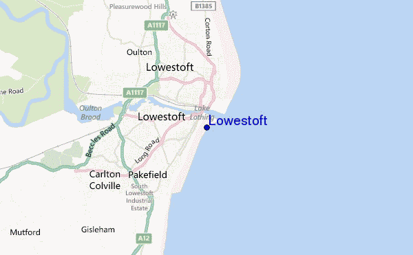 mapa de ubicación de Lowestoft
