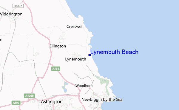 mapa de ubicación de Lynemouth Beach