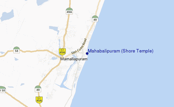 mapa de ubicación de Mahabalipuram (Shore Temple)