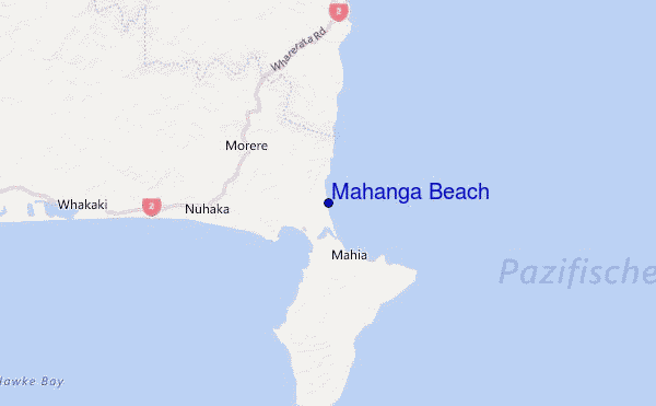 Mahanga Beach Location Map
