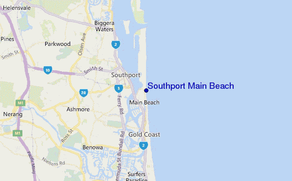 mapa de ubicación de Southport Main Beach