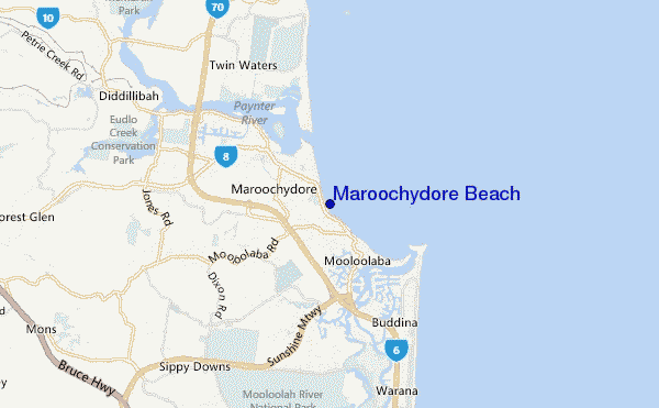 mapa de ubicación de Maroochydore Beach