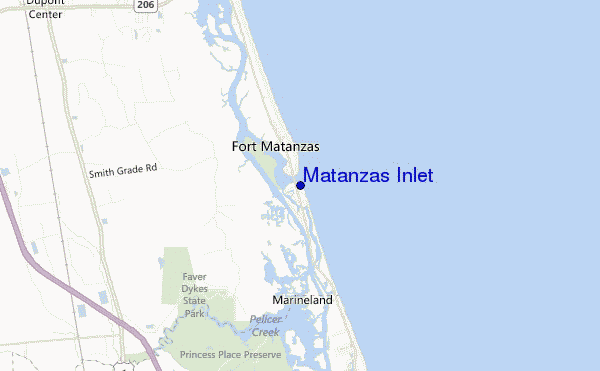 mapa de ubicación de Matanzas Inlet