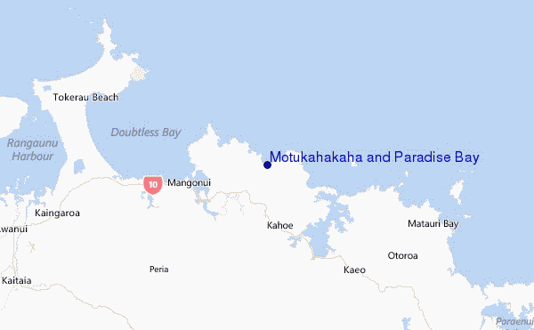 Motukahakaha and Paradise Bay Location Map