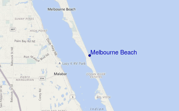 mapa de ubicación de Melbourne Beach