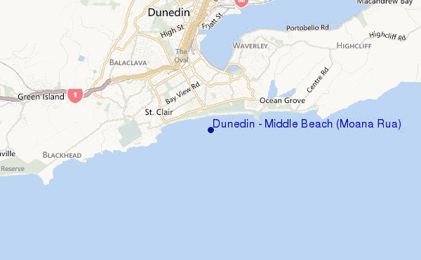 mapa de ubicación de Dunedin - Middle Beach (Moana Rua)