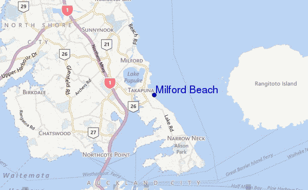mapa de ubicación de Milford Beach