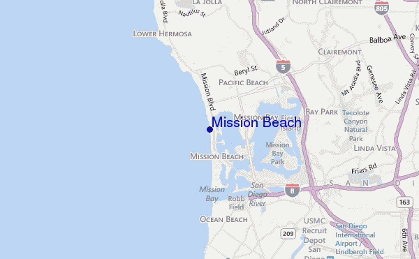 mapa de ubicación de Mission Beach