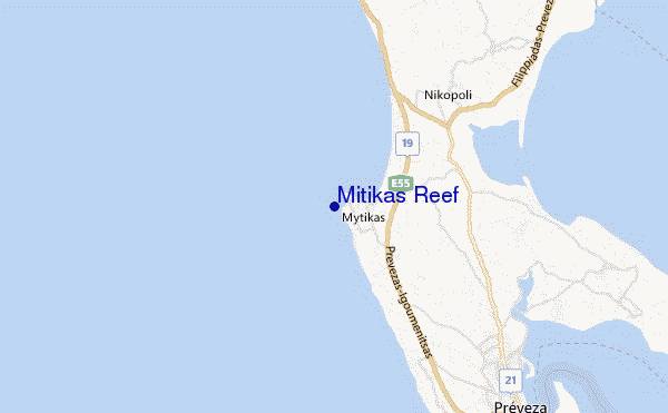 mapa de ubicación de Mitikas Reef