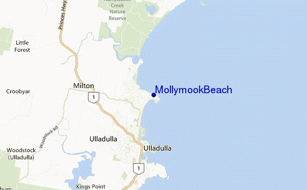 mapa de ubicación de Mollymook Beach