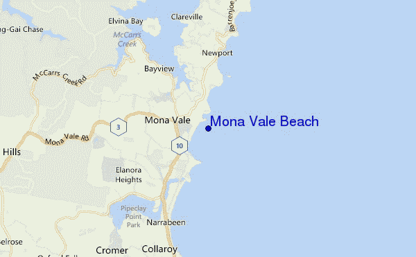 mapa de ubicación de Mona Vale Beach