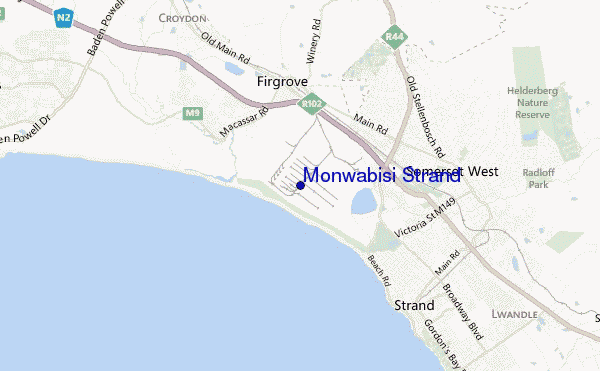 mapa de ubicación de Monwabisi Strand