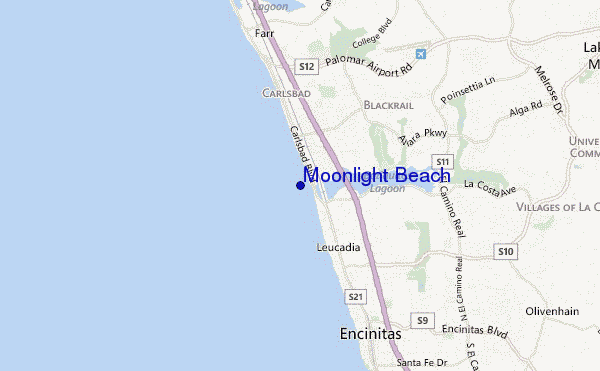mapa de ubicación de Moonlight Beach