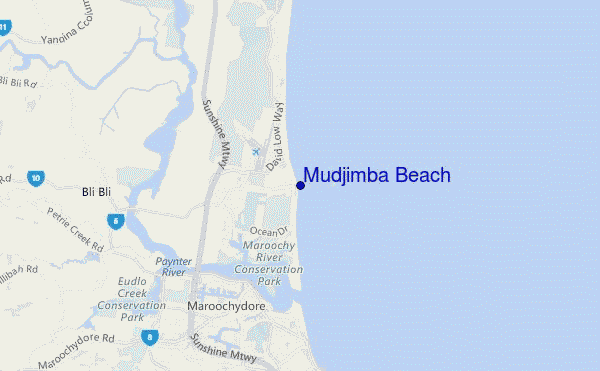 mapa de ubicación de Mudjimba Beach
