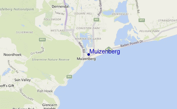 mapa de ubicación de Muizenberg