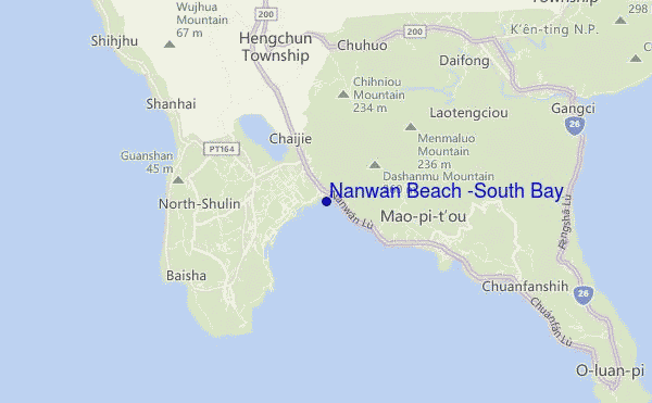 mapa de ubicación de Nanwan Beach (South Bay)