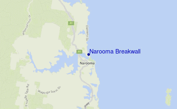 mapa de ubicación de Narooma Breakwall