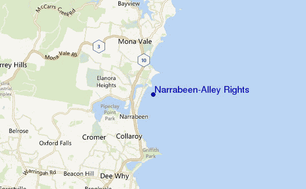 mapa de ubicación de Narrabeen-Alley Rights
