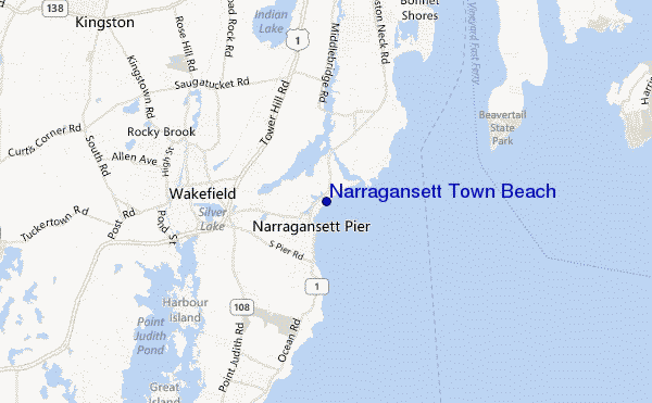 mapa de ubicación de Narragansett Town Beach