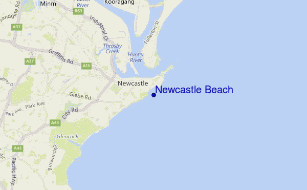 mapa de ubicación de Newcastle Beach