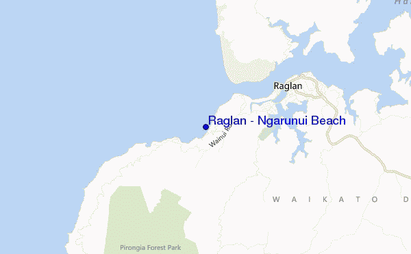 mapa de ubicación de Raglan - Ngarunui Beach