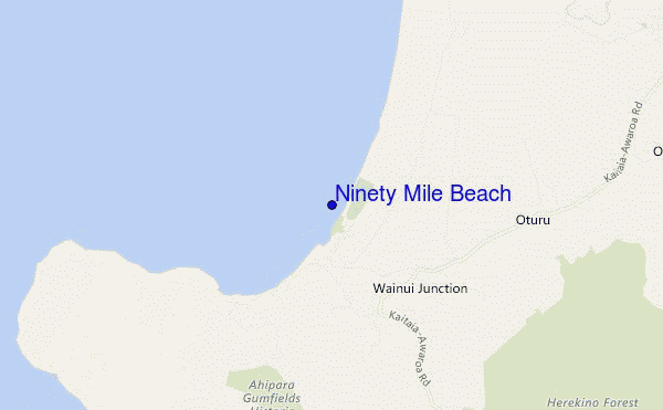 mapa de ubicación de Ninety Mile Beach