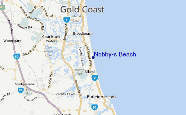 mapa de ubicación de Nobby's Beach