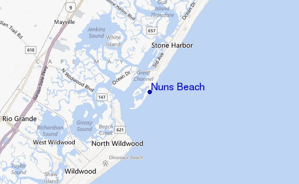 mapa de ubicación de Nuns Beach