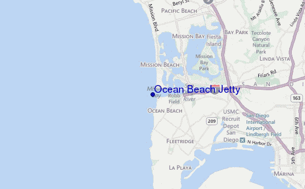 mapa de ubicación de Ocean Beach Jetty