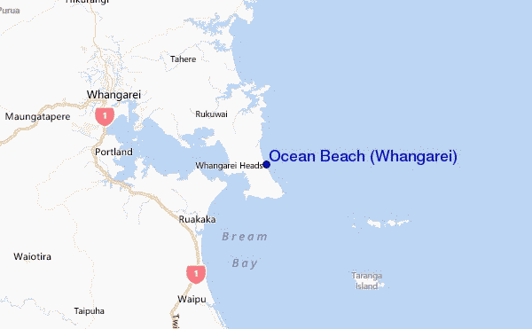 Ocean Beach (Whangarei) Location Map