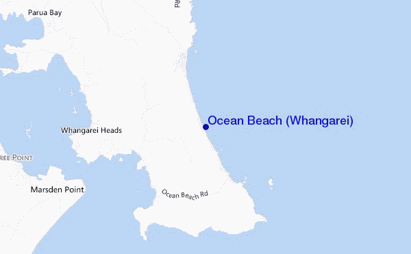 mapa de ubicación de Ocean Beach (Whangarei)