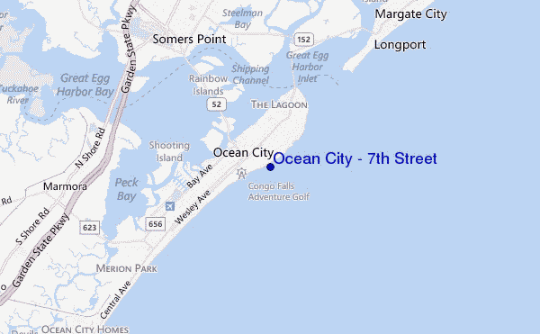 mapa de ubicación de Ocean City - 7th Street
