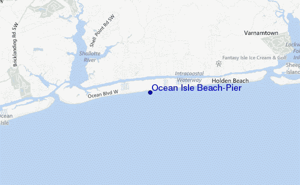 mapa de ubicación de Ocean Isle Beach/pier