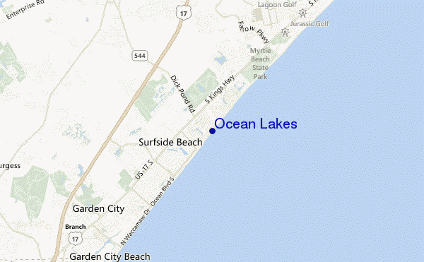 mapa de ubicación de Ocean Lakes