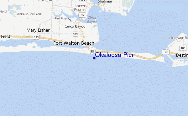 mapa de ubicación de Okaloosa Pier
