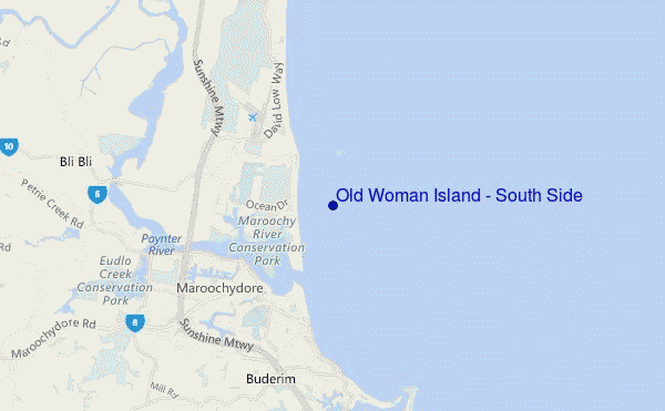 mapa de ubicación de Old Woman Island - South Side